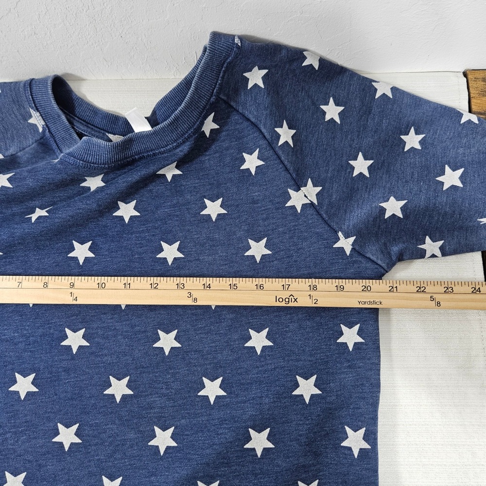 Alternative Apparel Womens Blue Star Print Raglan Sweatshirt Raw Hem Large - Picture 8 of 10